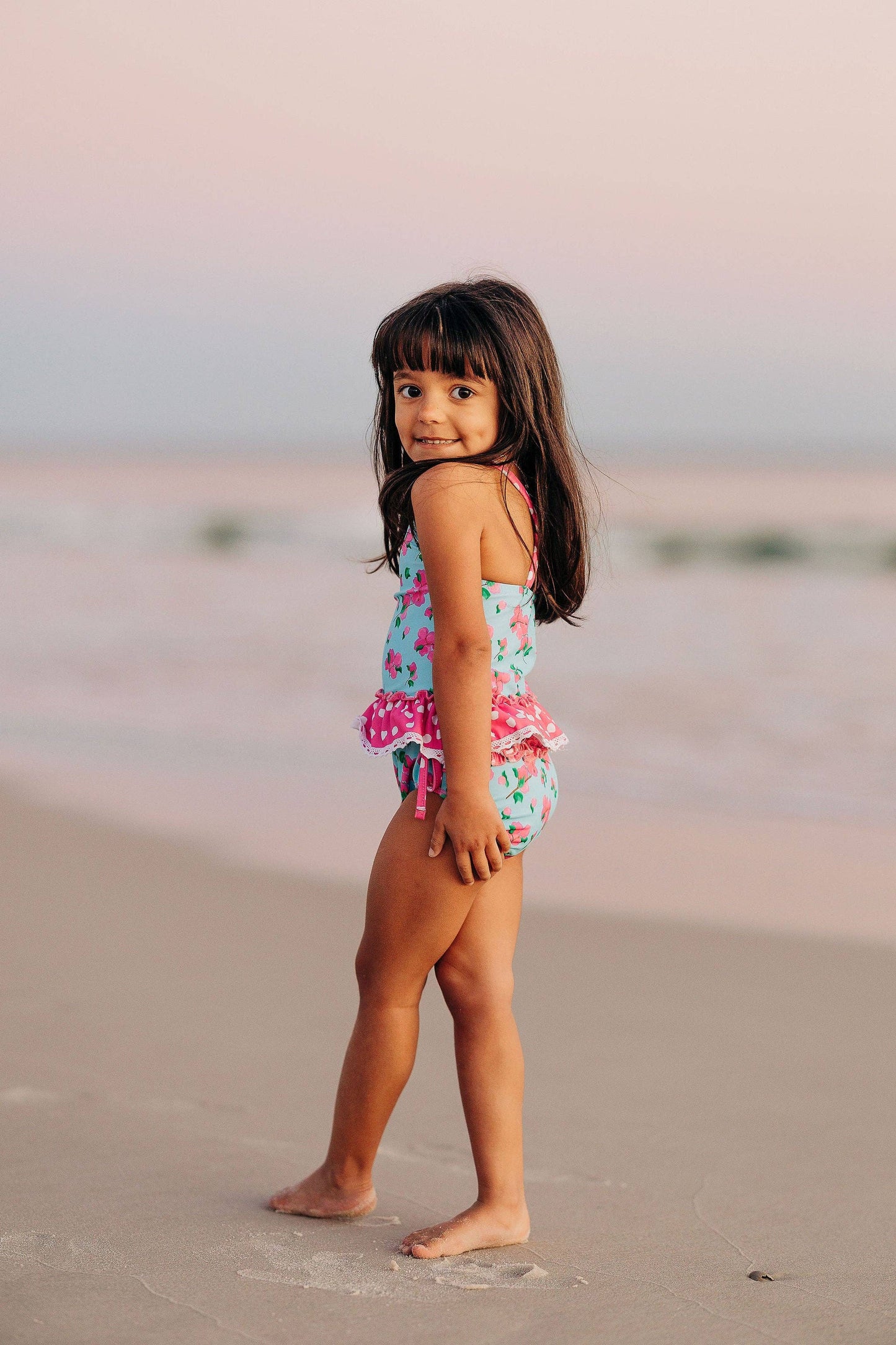 Girls Swimsuit - Ruffle Tankini - Bougainvillea