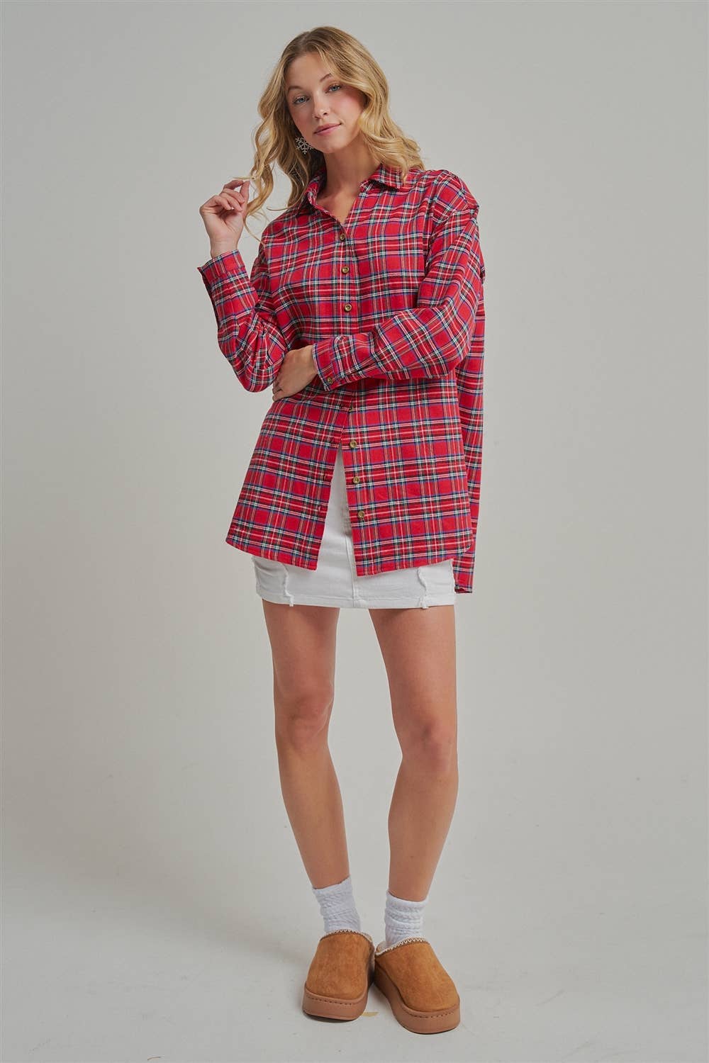 CHRISTMAS HOLIDAY  PLAID BUTTON DOWN SHIRT TOP_JLT00105-09