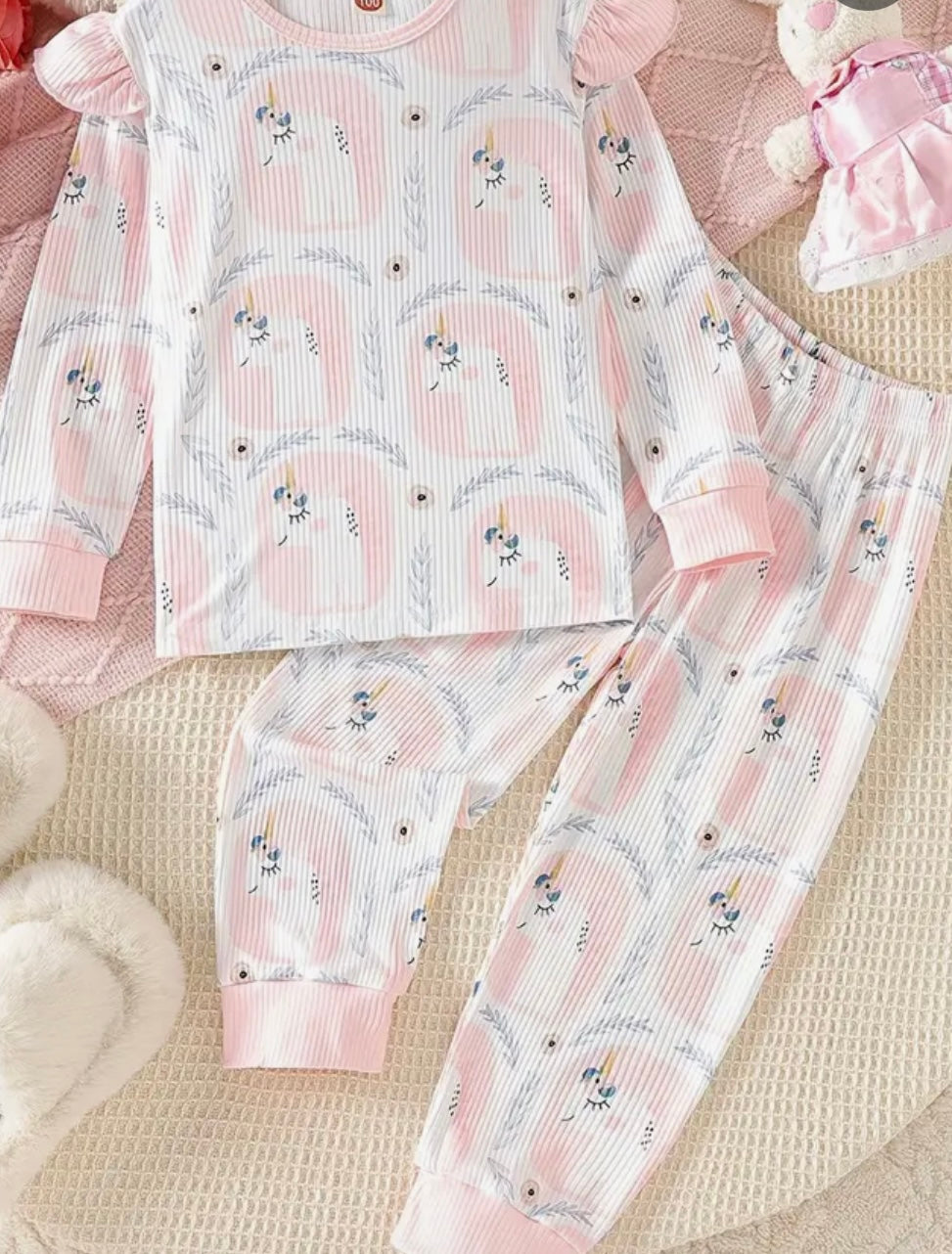 Girl's Pink & White Pajamas