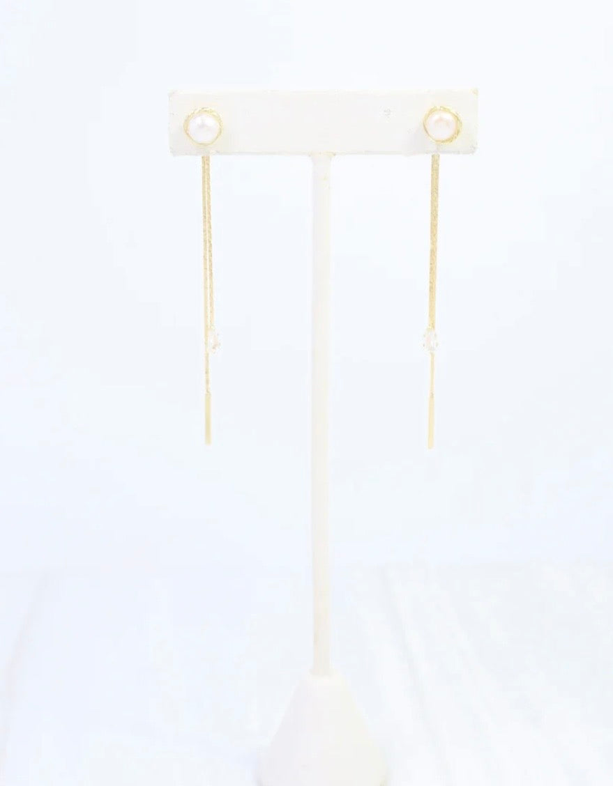 Monroe Pearl CZ Chain Dangle Earrings