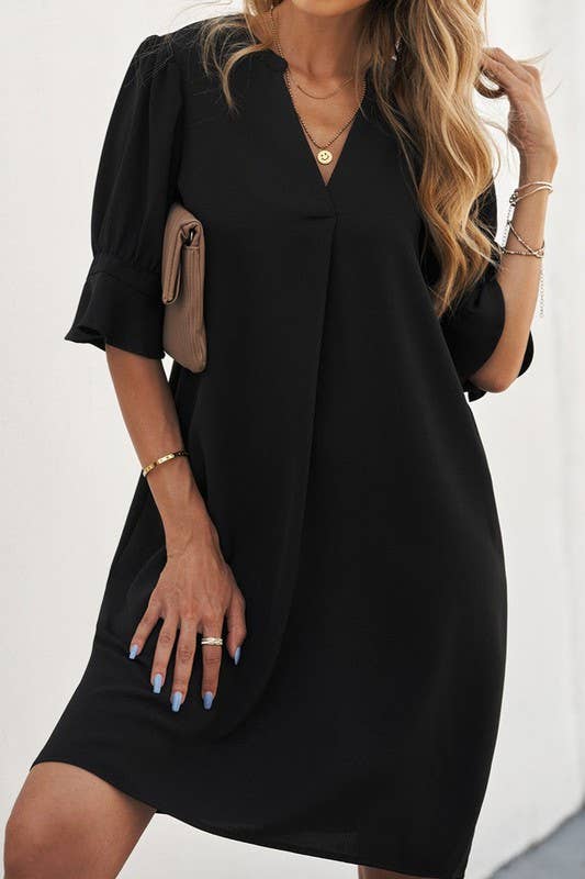 Ruffled Sleeve Shift Dress