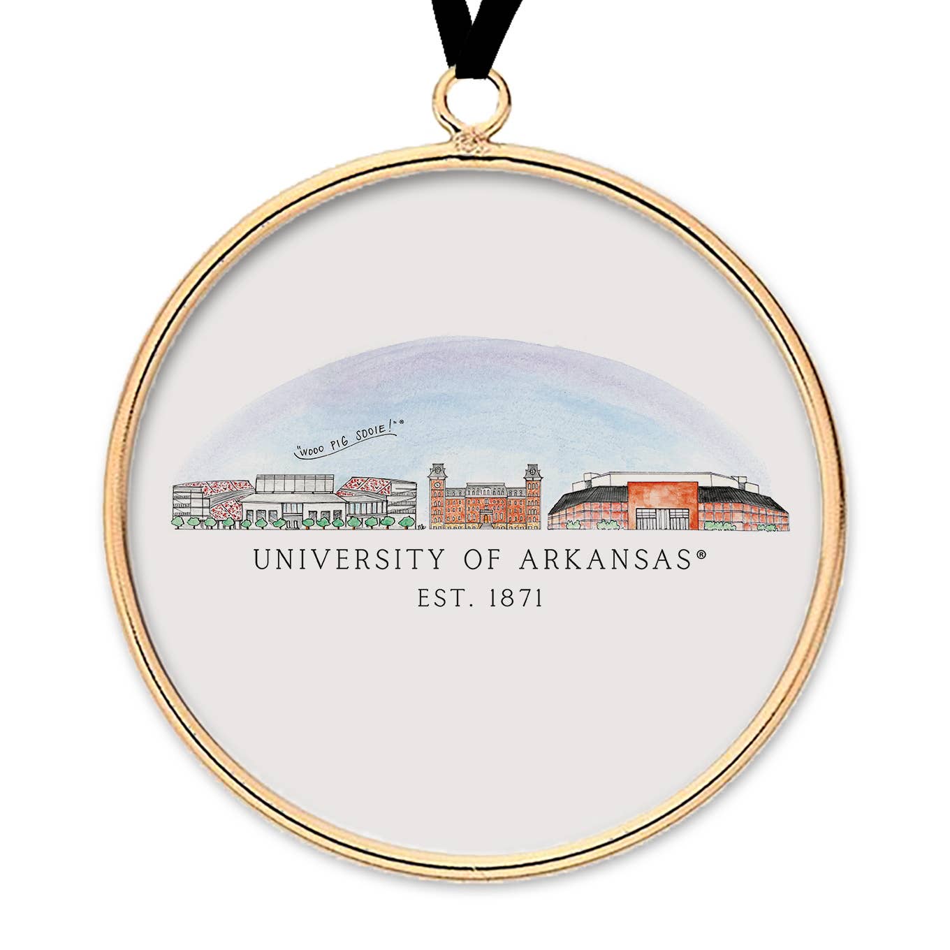 Arkansas Skyline Brass & Glass Ornament