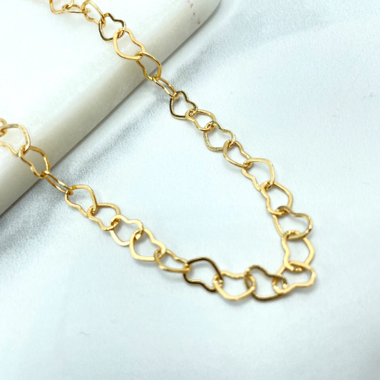 18k Gold Filled 2mm Linked Hearts Chain Necklace or Bracelet