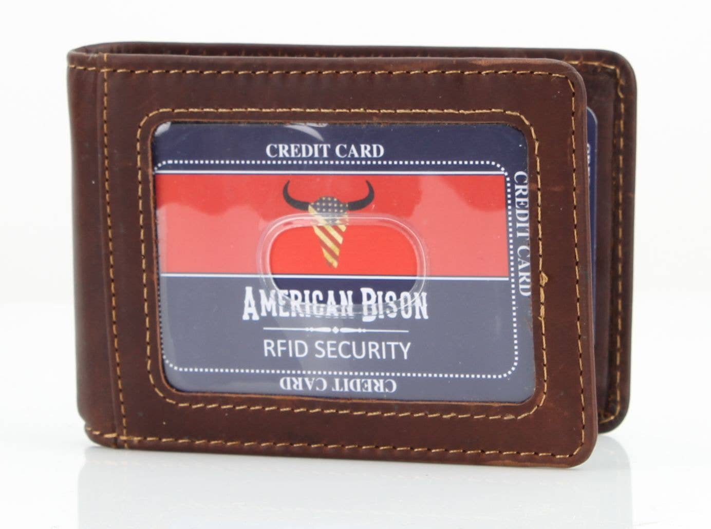 American Bison RFID Leather Bi Fold Money Clip Wallet