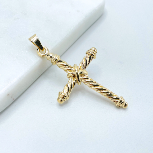 18k Gold Filled Textured Rope Cross Pendant