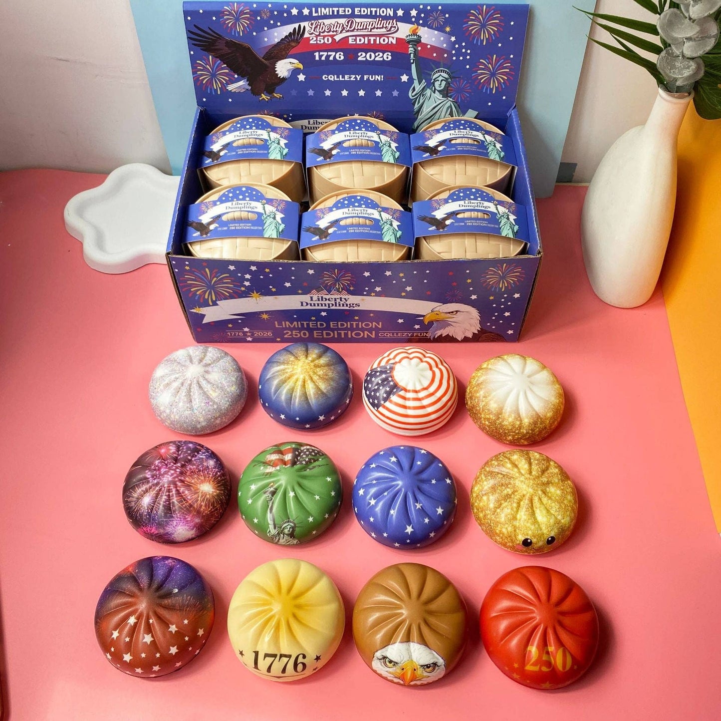 4th of July Squishy Dumpling Realistic Steamed Bun Stress Relief Squeeze Toy