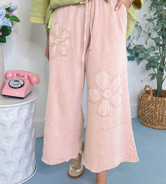 Flower Patch Pink Mineral Wash Wide Leg Pant