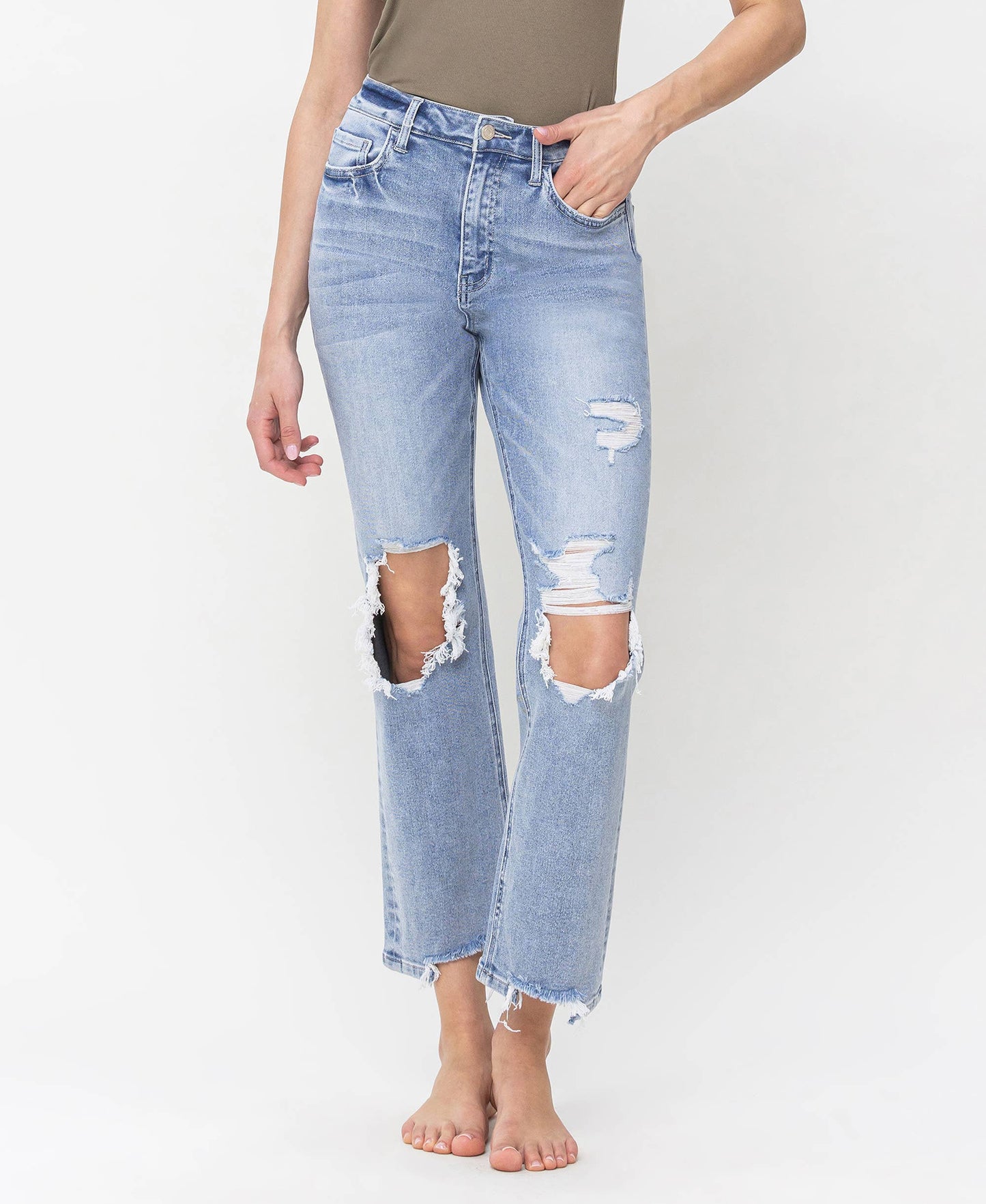 ALYSSA 90'S SUPER HIGH RISE DISTRESSED STRAIGHT JEANS T5933