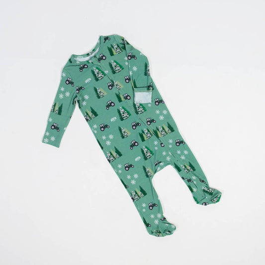 Christmas 2024 Green Tractor Christmas Bamboo Baby Pajama