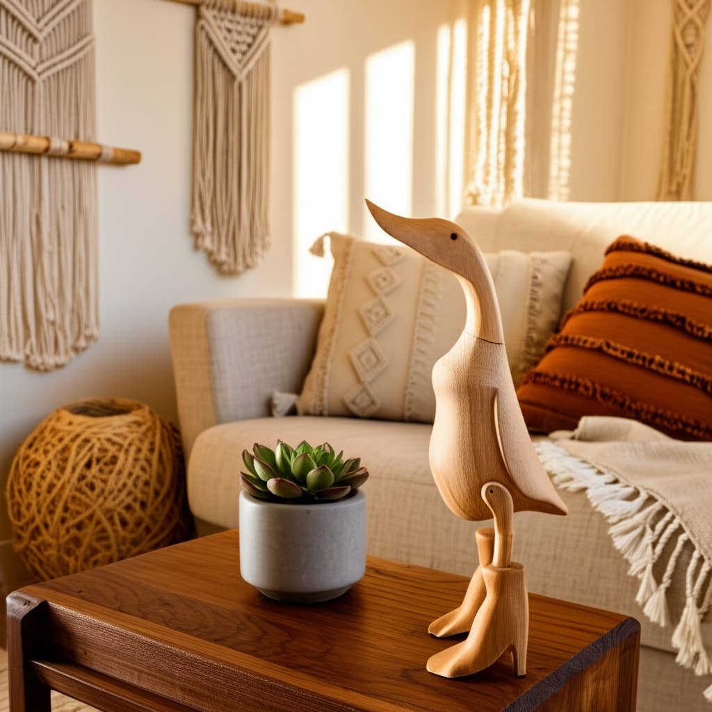 Decorative Figurine - Brown Bamboo Duck in Rainboots, 20 in.