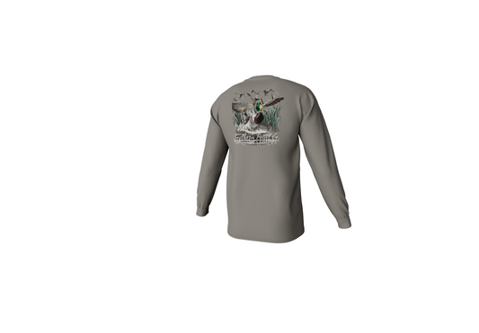 Cupped Ducks Long Sleeve Pocket Tee-Laurel Oak