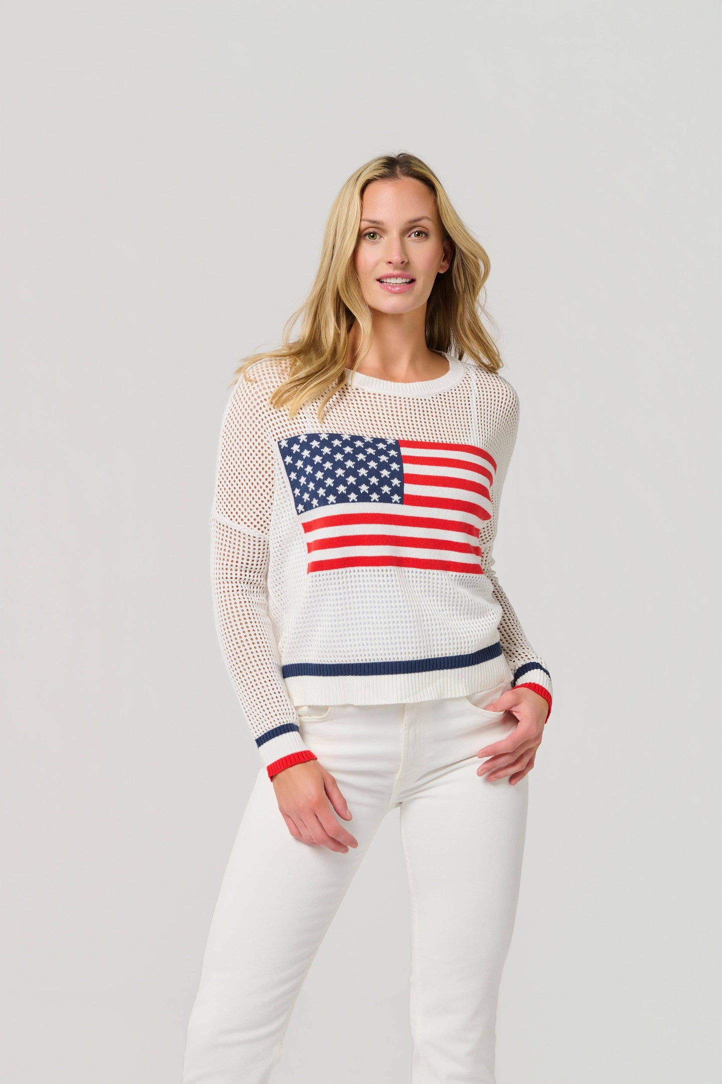 AMERICAN FLAG MESH SWEATER