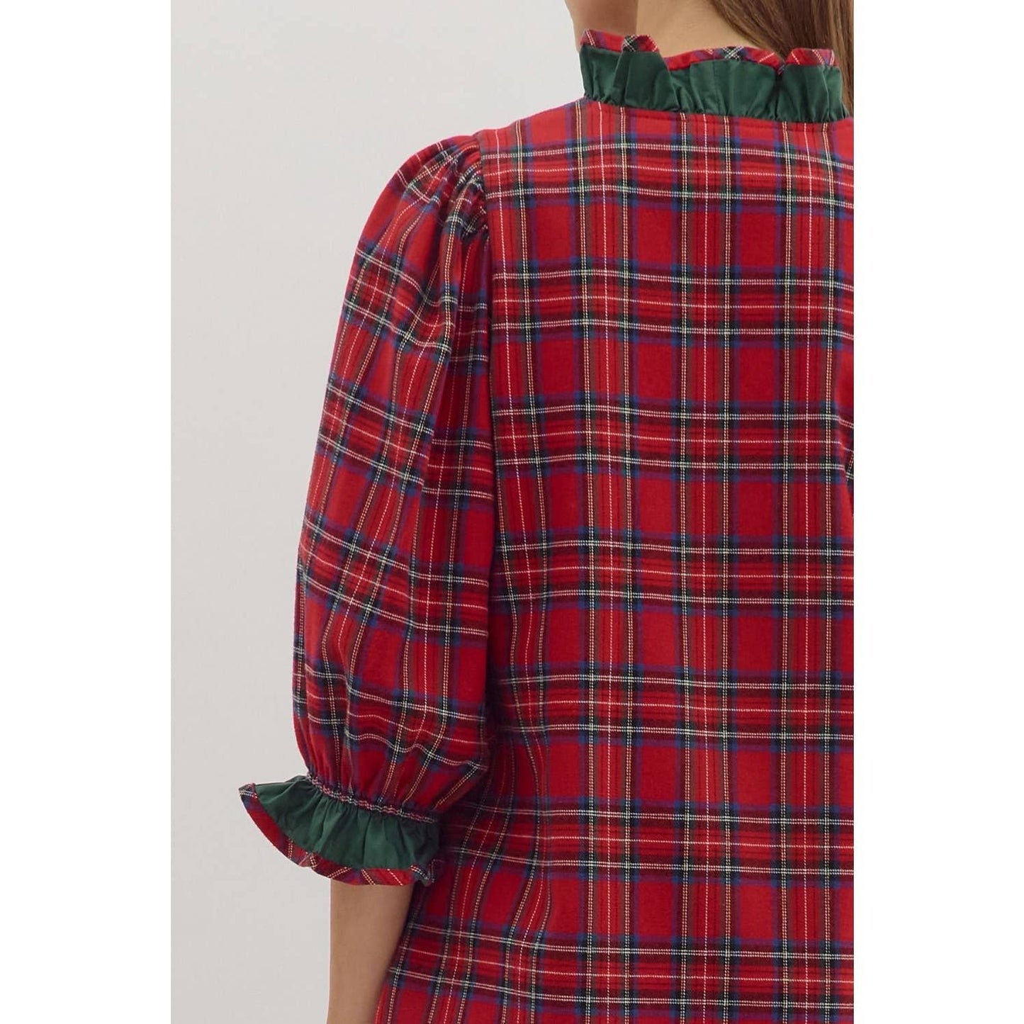 Plaid puff sleeve mini dress