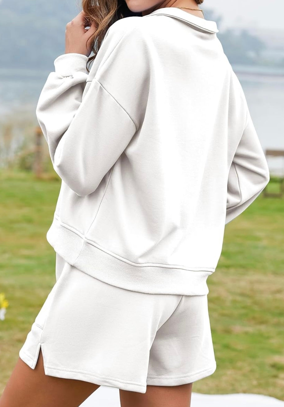 2pc Sweatshirt & Shorts White