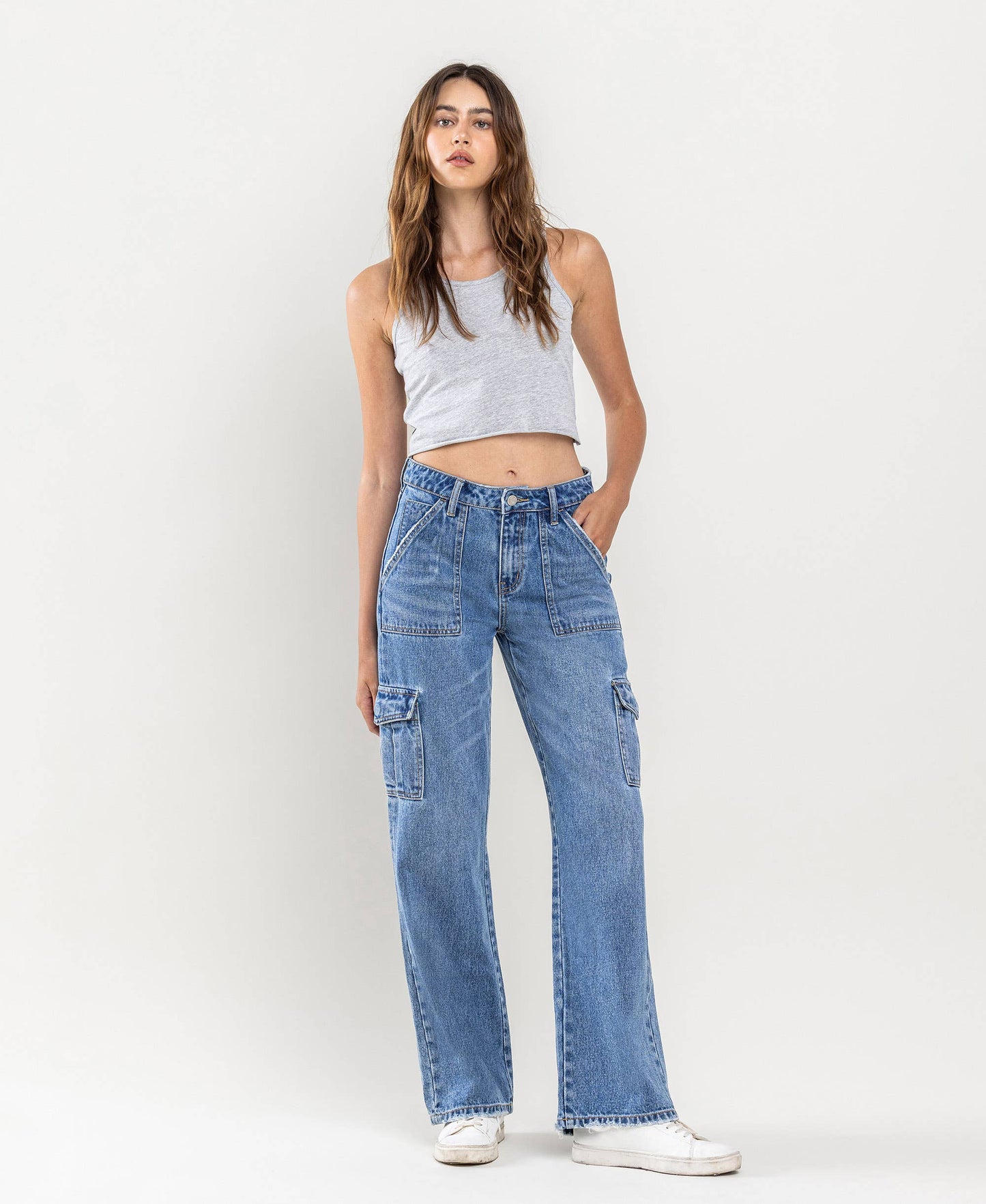 HIGH RISE WIDE LEG CARGO JEANS
 V3446