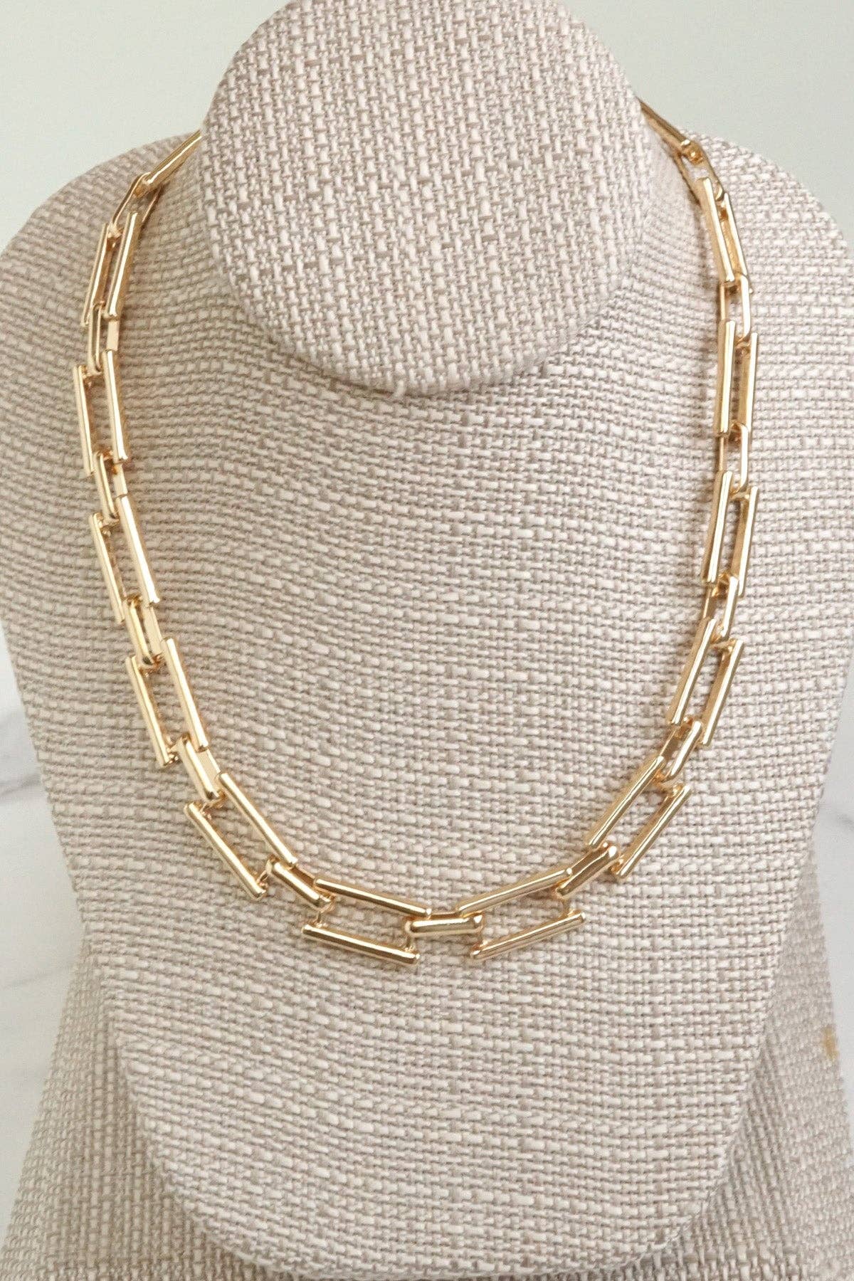 Flat Rectangle Golden Chunky Chain Necklace