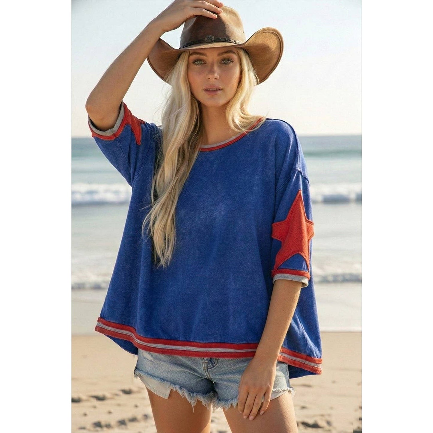 Washed Vintage Cotton 4th Of July Raw Edge Top