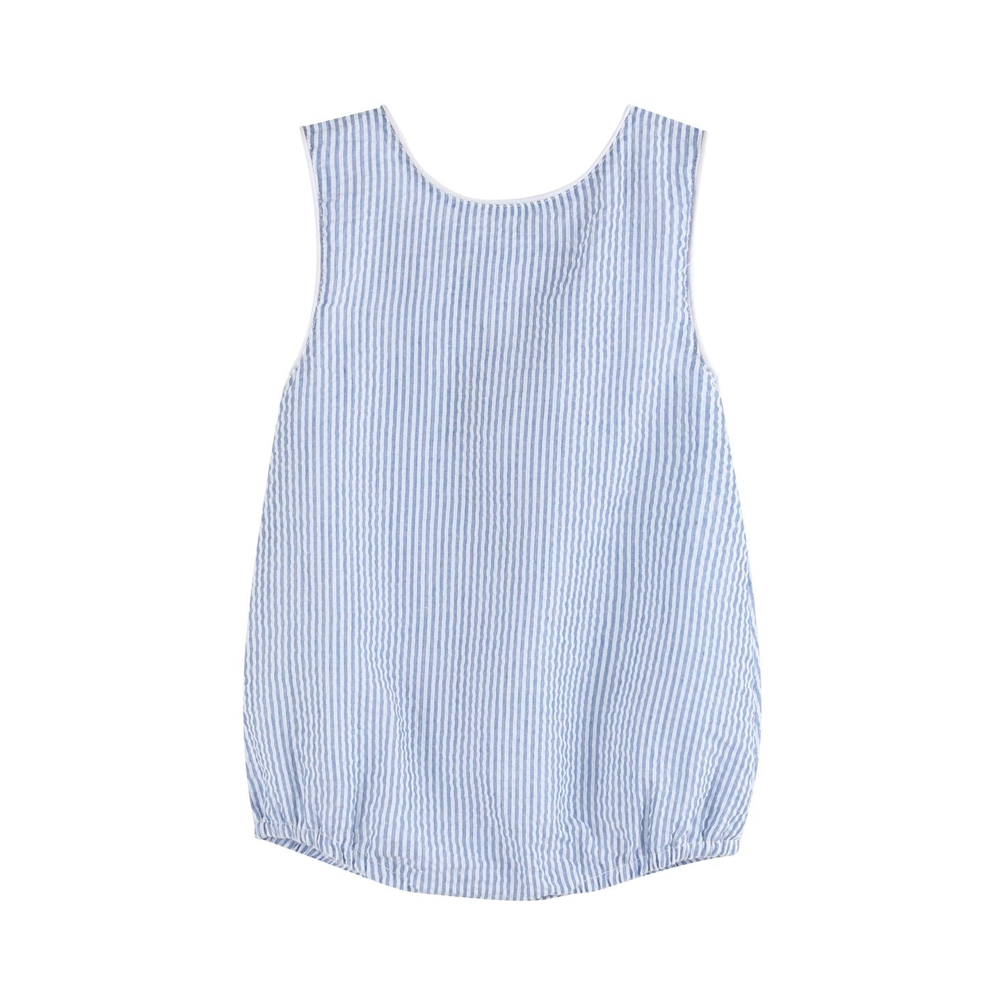 Dark Blue Tractor Seersucker Bubble Romper