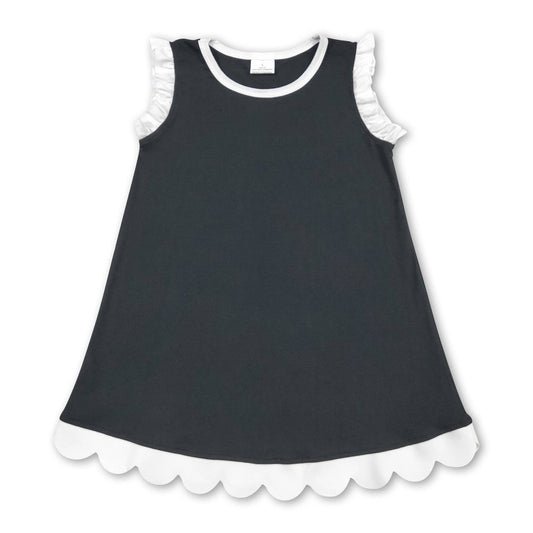 White scallop ruffle sleeveless black girls cotton dress