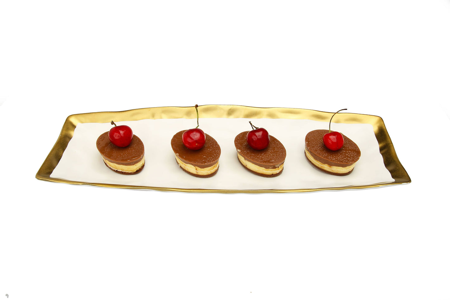 White Porcelain Oblong Tray with Gold Rim 15.5”L x 6”W