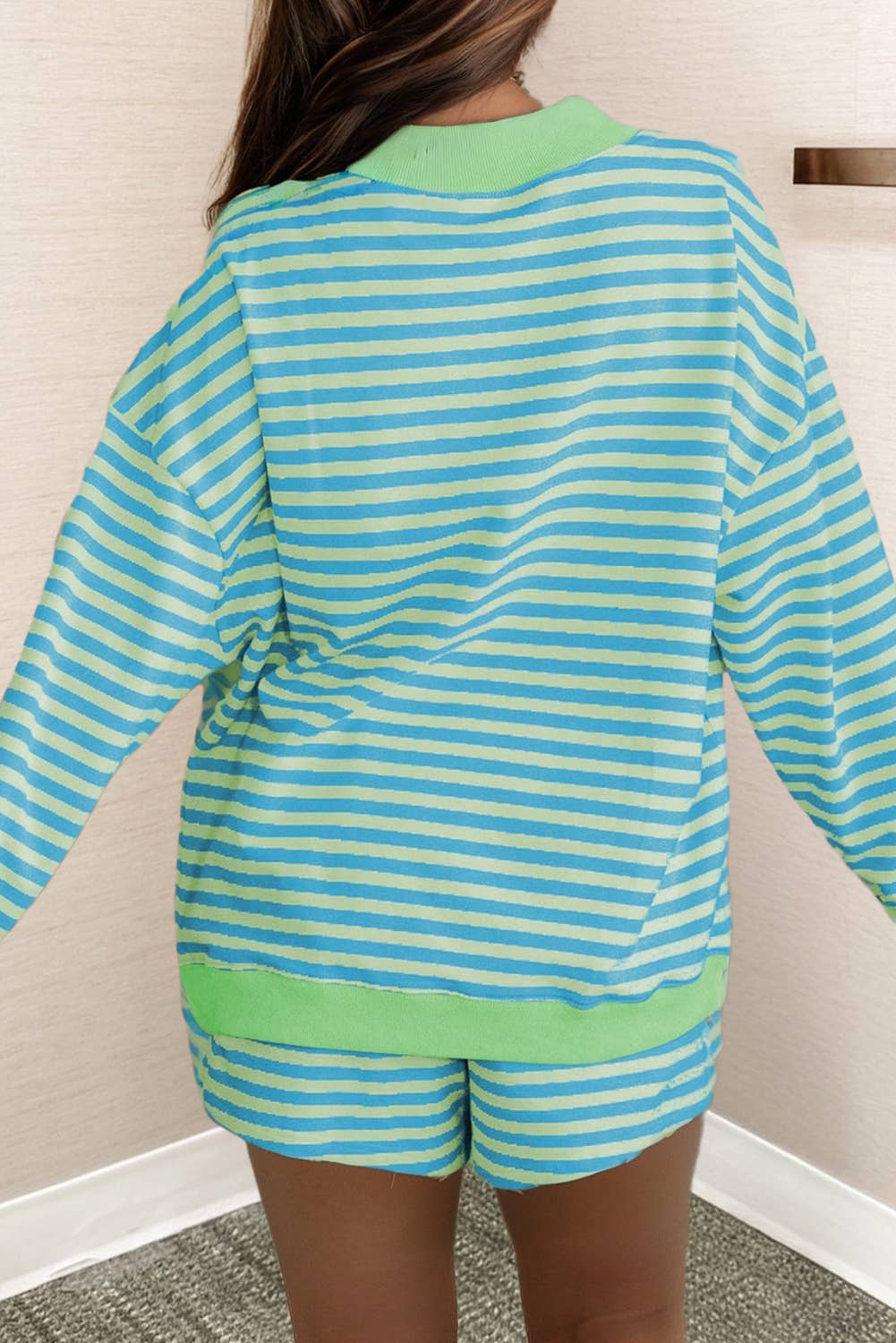 Stripe Pullover and Elastic Waist Shorts 2pcs Set