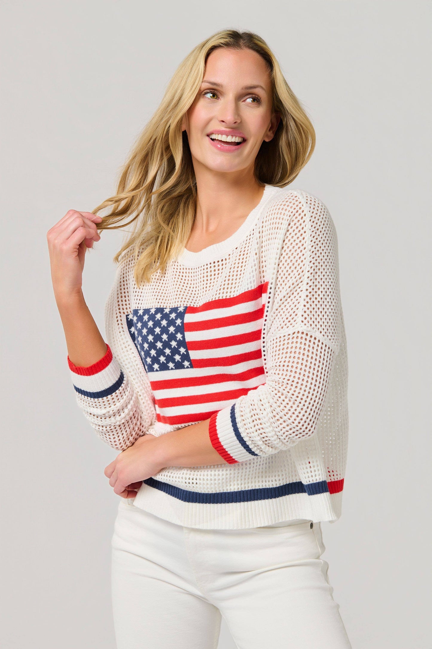 AMERICAN FLAG MESH SWEATER