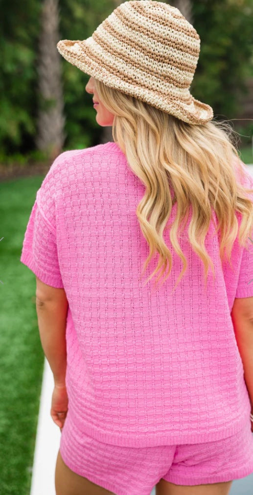 PERFECTLY PAIRED BRIGHT PINK SWEATER TOP AND SHORTS SET