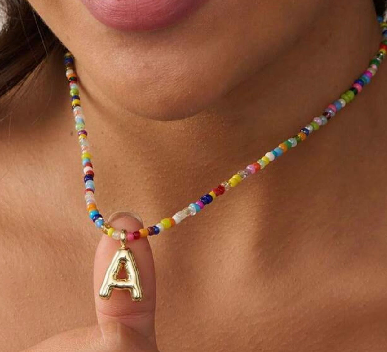Colorful Beaded Initial Necklace
