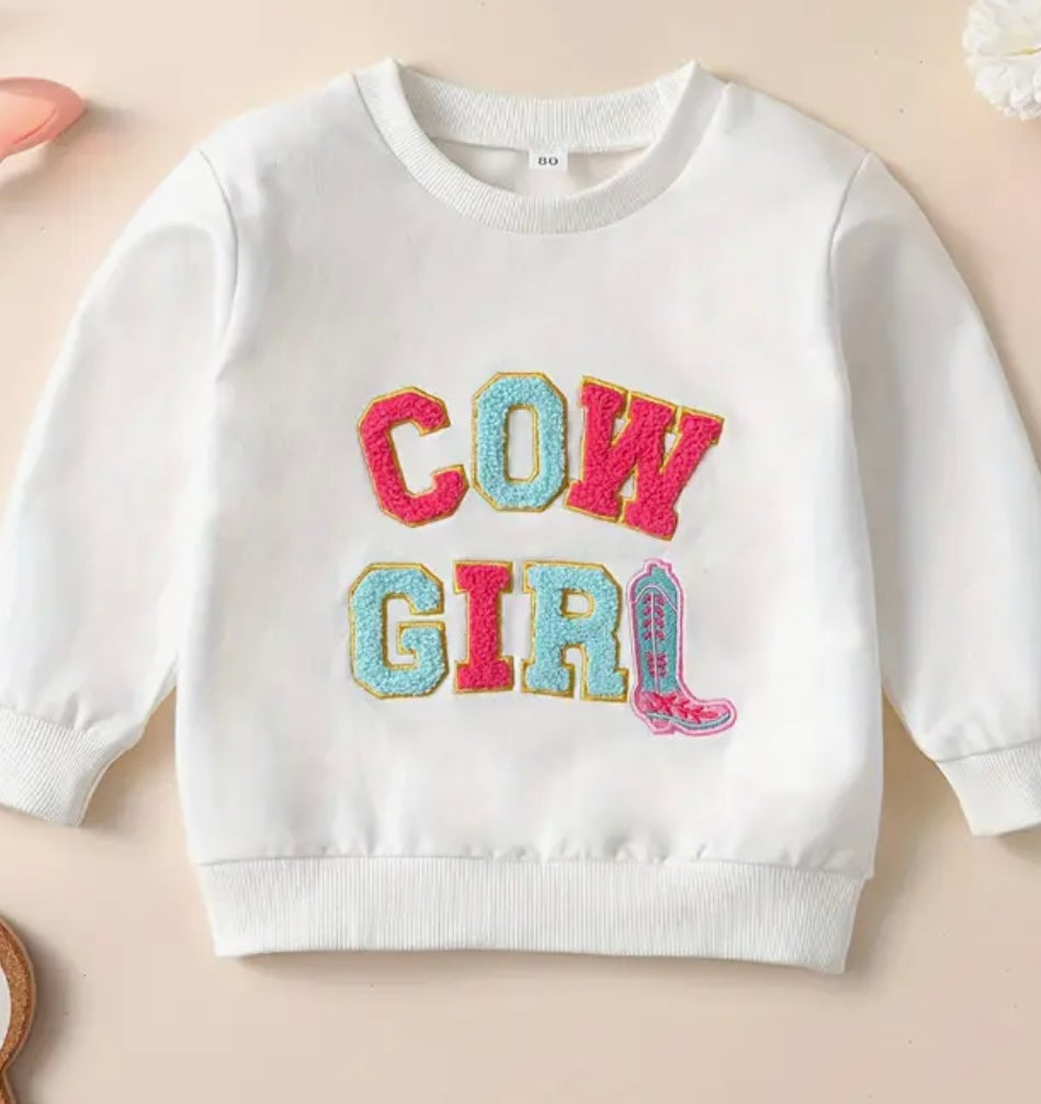 Girls “Cow Girl” Cotton Letter Embroidery Sweatshirt