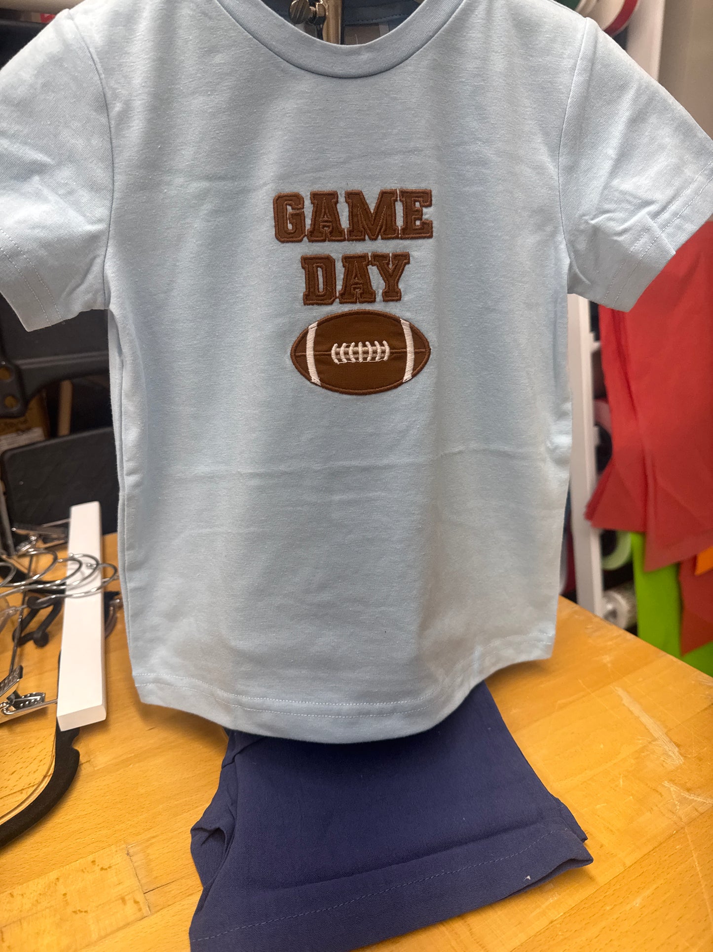 Light Blue “Game Day” T-shirt with Navy Shorts