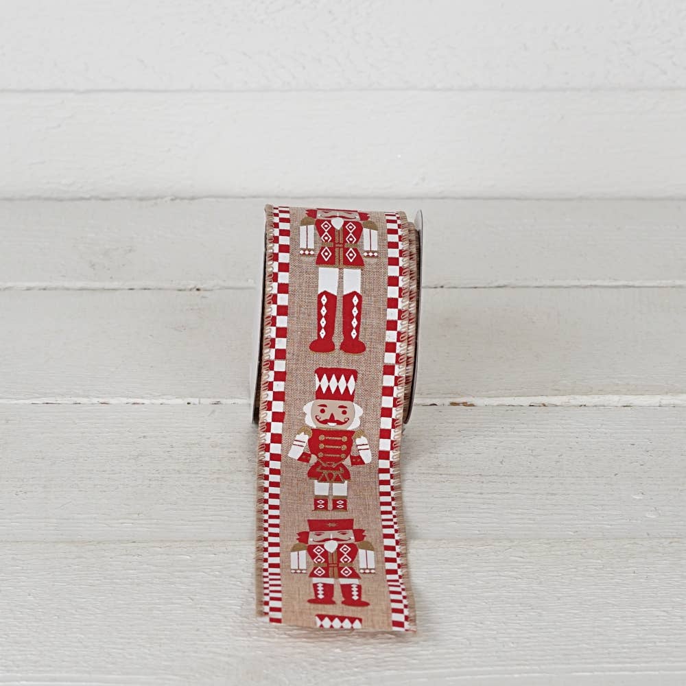 R32921-Wired Ribbon-Burlap-Holiday Nutcracker (2.5inW)