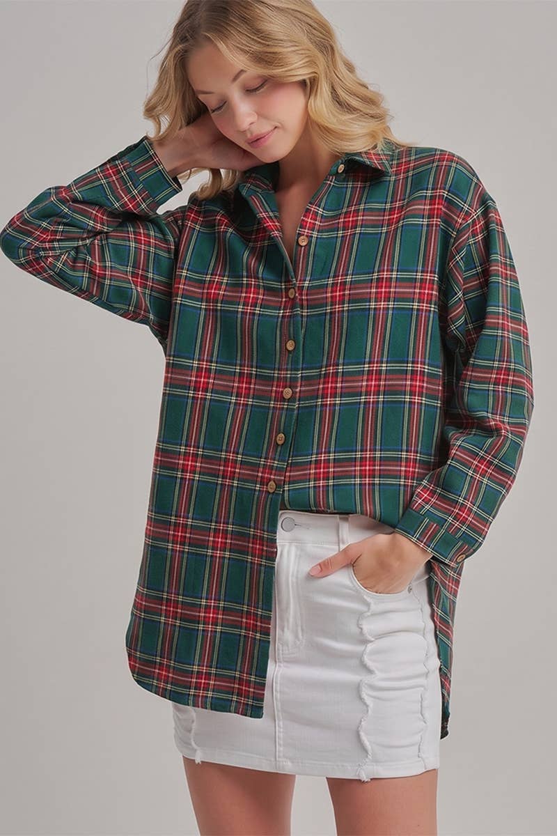 CHRISTMAS HOLIDAY  PLAID BUTTON DOWN SHIRT TOP_JLT00105-09