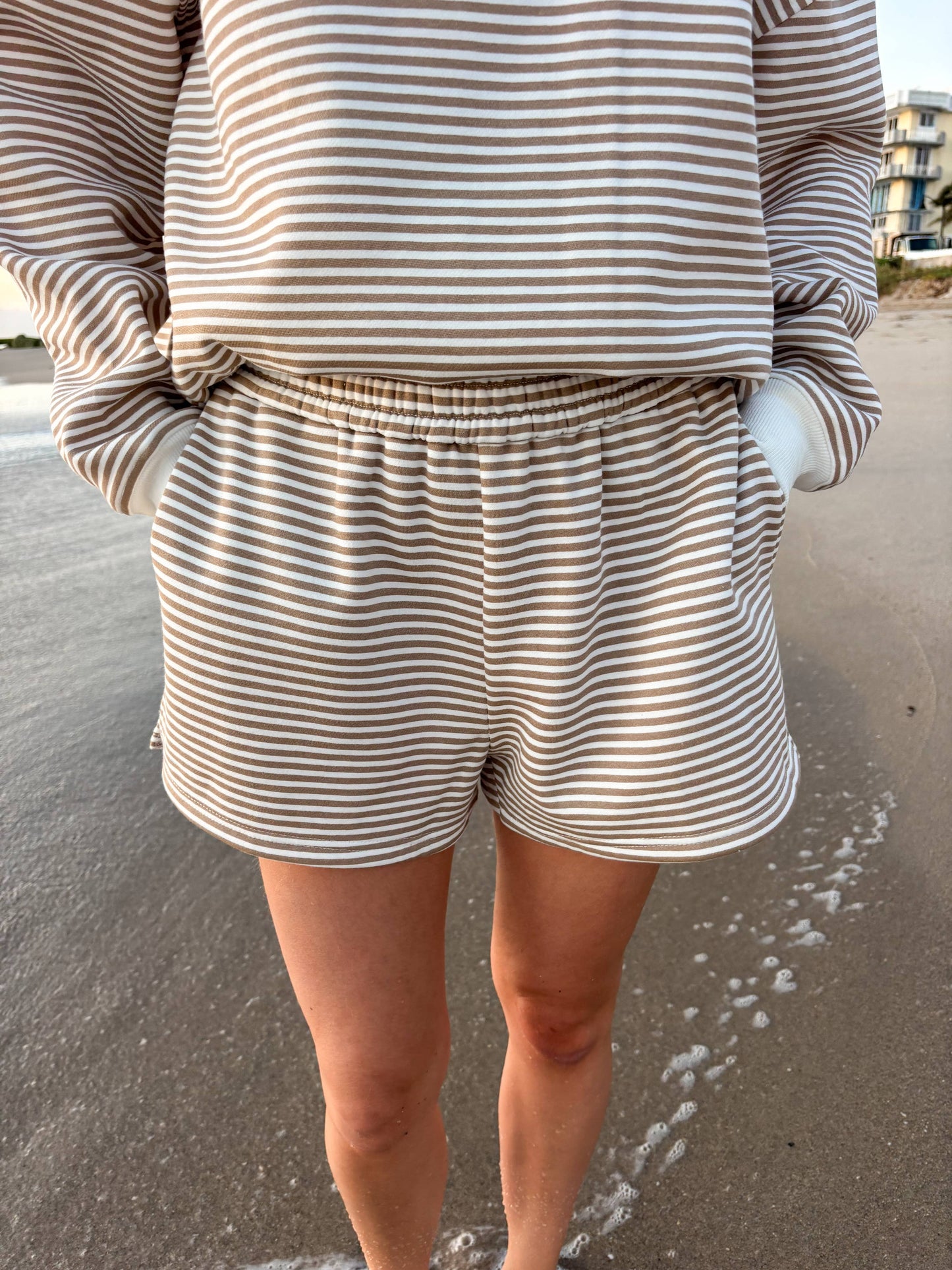 Brown and White Striped Shorts