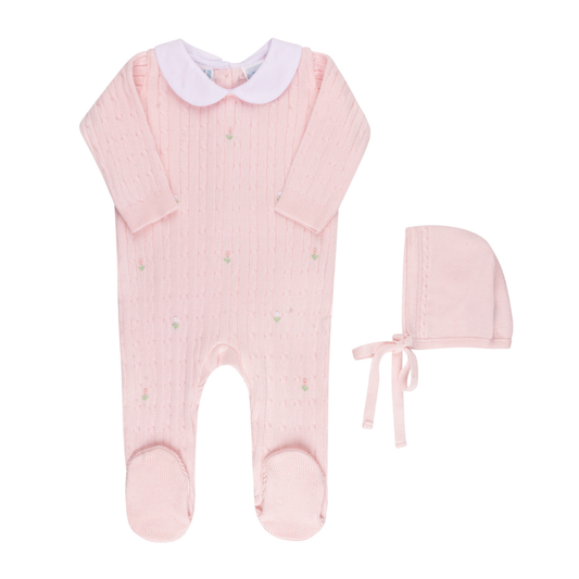 Girls Peter Pan Cable Knit Romper & Bonnet