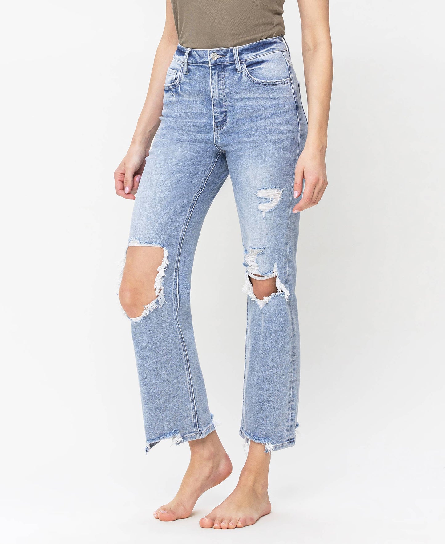 ALYSSA 90'S SUPER HIGH RISE DISTRESSED STRAIGHT JEANS T5933