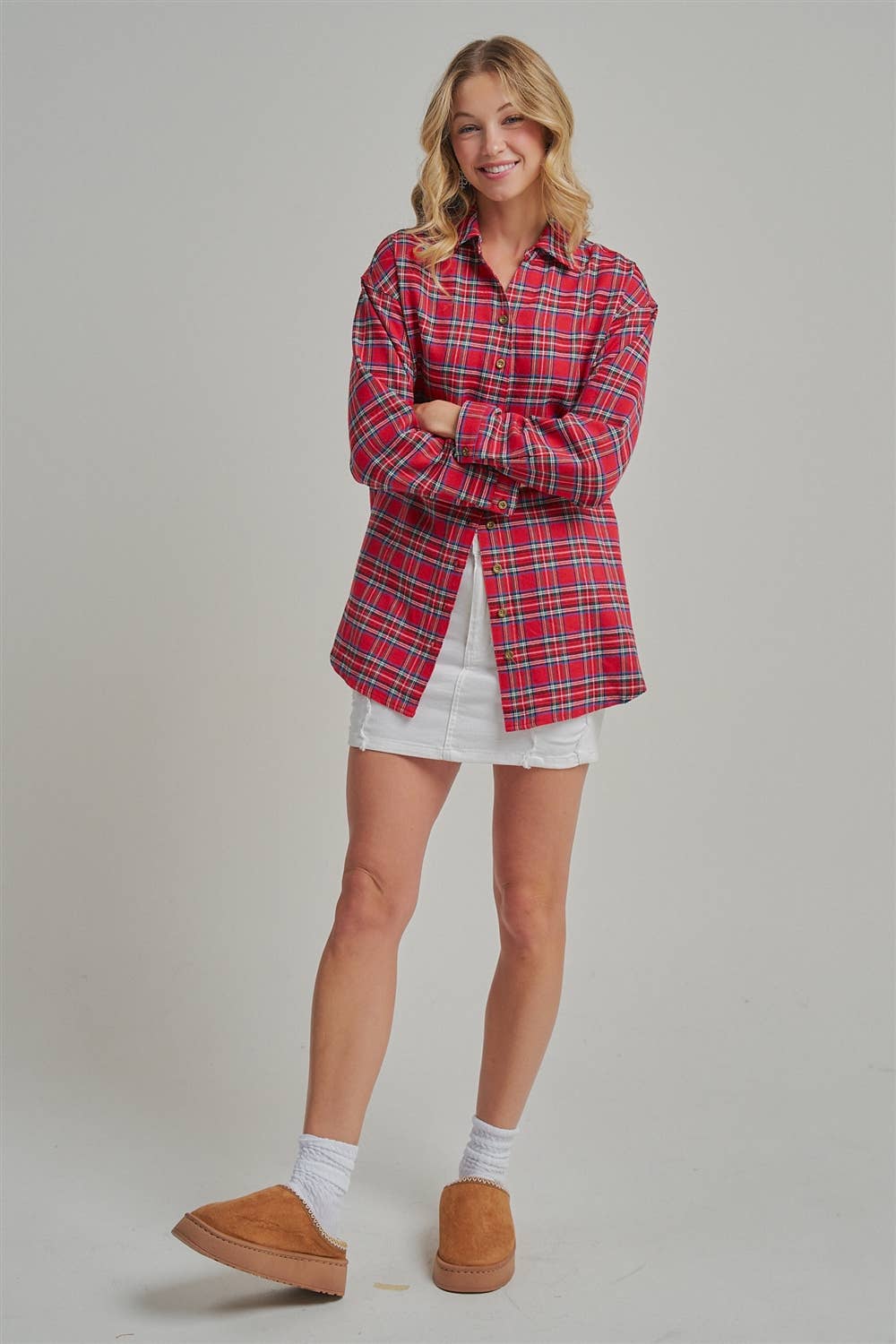 CHRISTMAS HOLIDAY  PLAID BUTTON DOWN SHIRT TOP_JLT00105-09