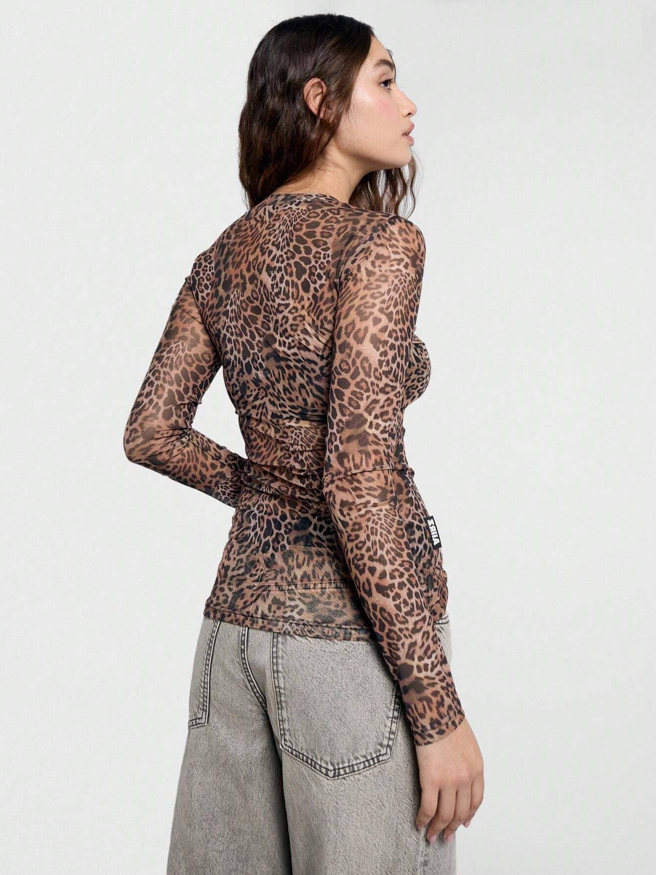 Leopard Print Mesh Top