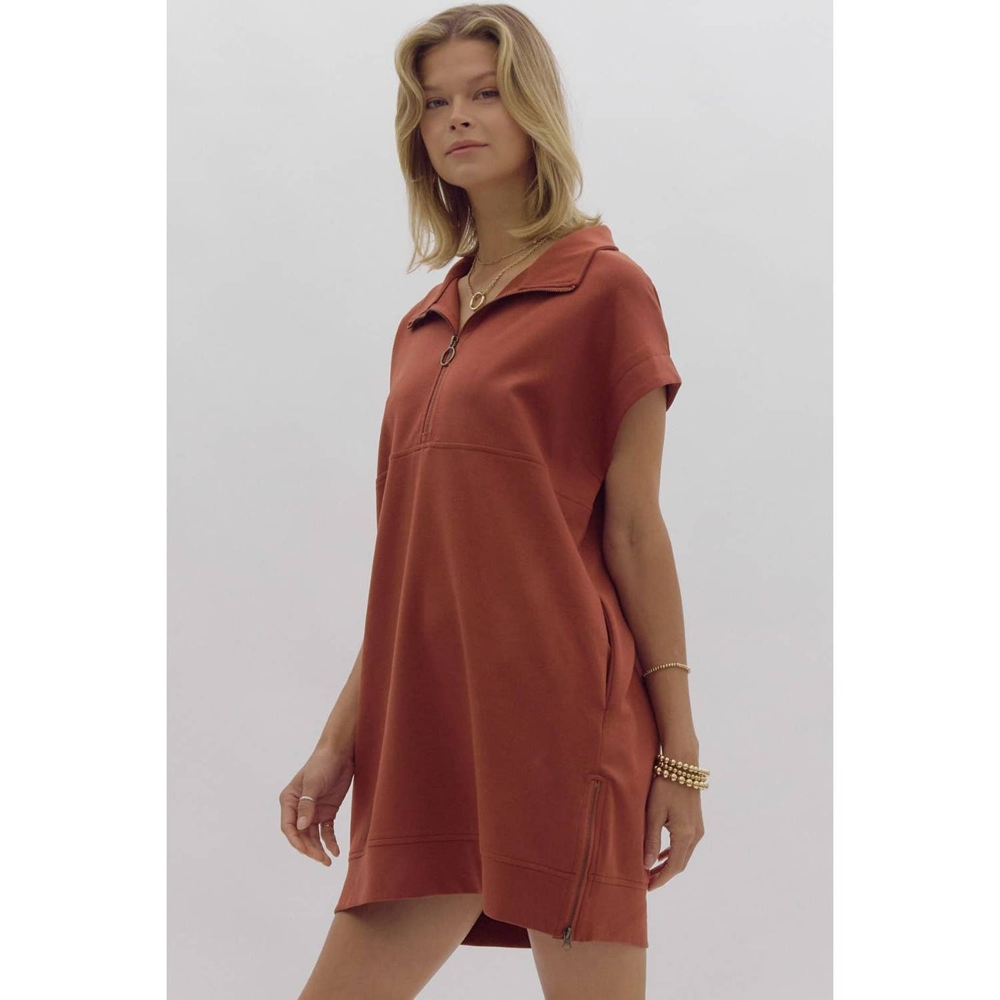 Solid short sleeve sweater dress