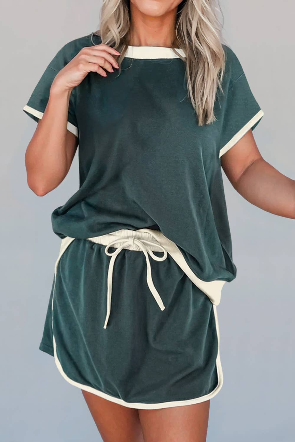 Colorblock Drop Shoulder T Shirt & Skirt Set