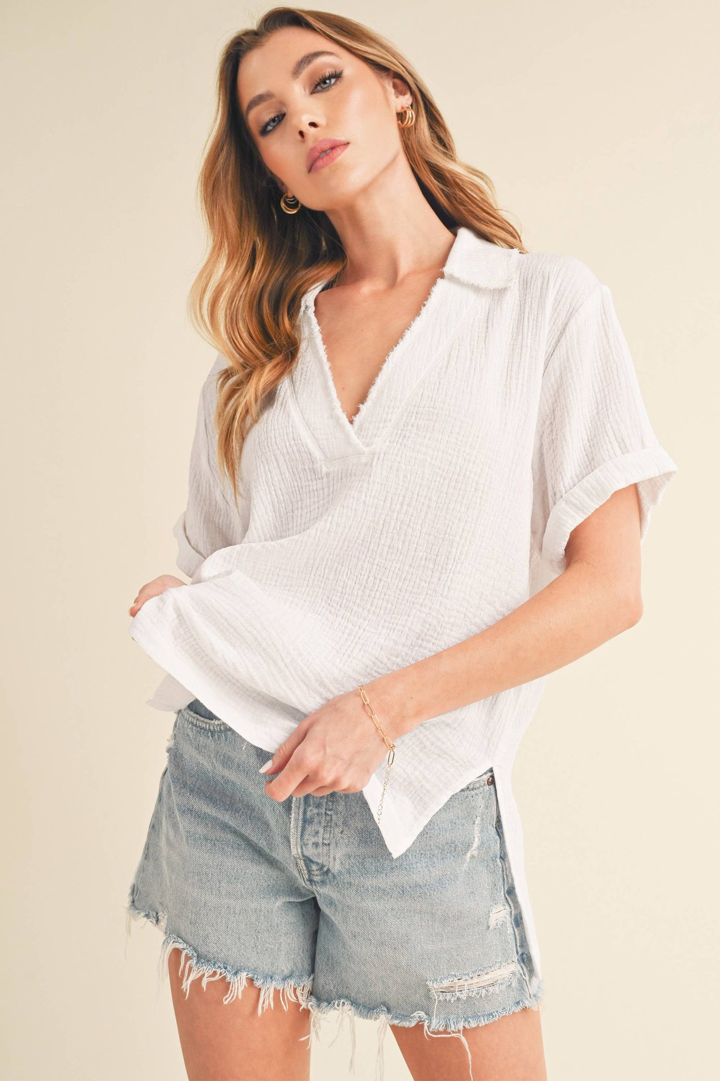 Jamy Collared Short Sleeve Top