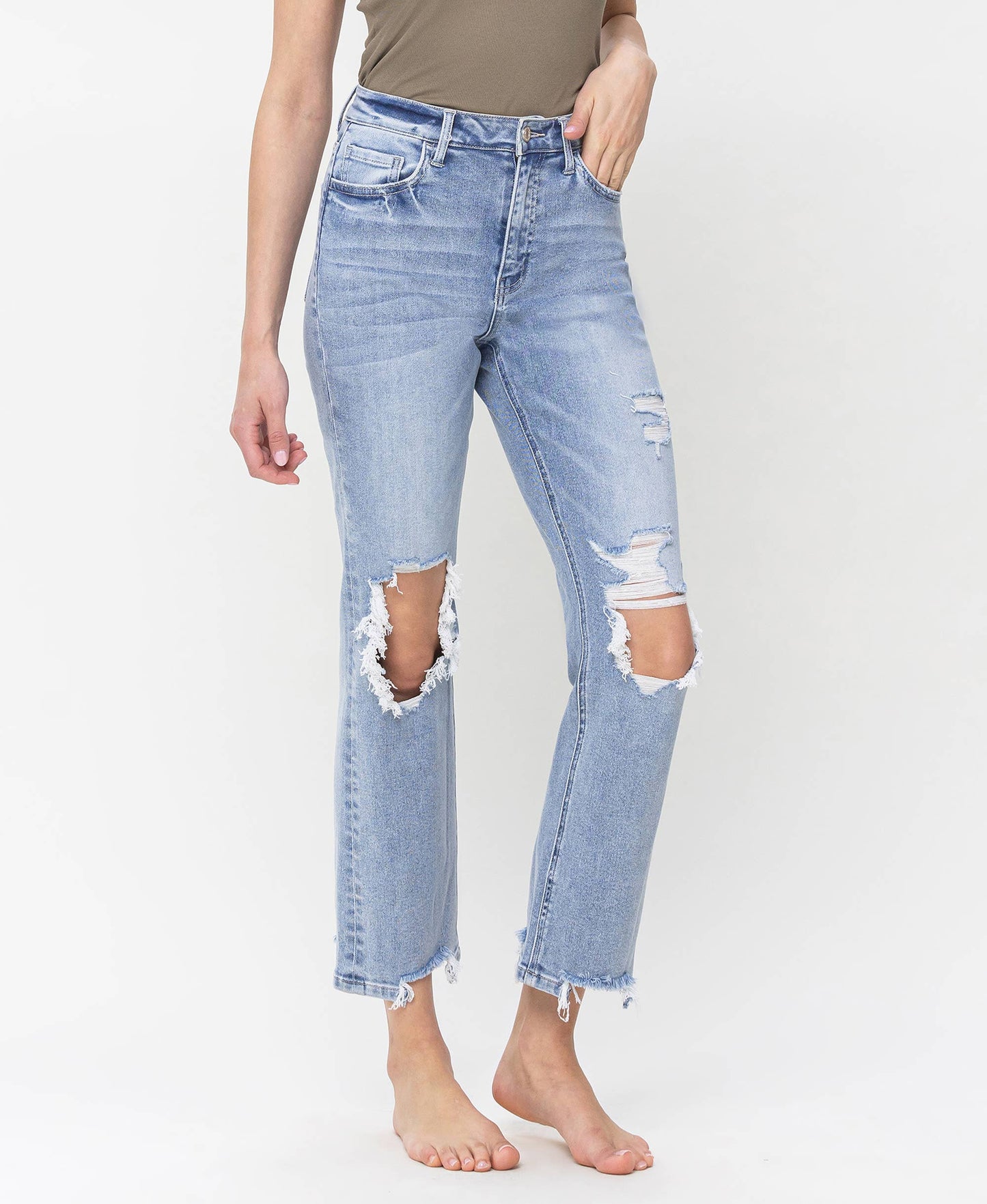 ALYSSA 90'S SUPER HIGH RISE DISTRESSED STRAIGHT JEANS T5933