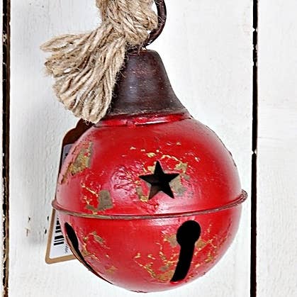 M9970-Aged Finish Metal Bell w.Jute Loop-Red(4.75inx4.75inx7