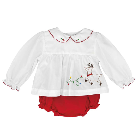 Reindeer Embroidered Long Sleeve Diaper Set