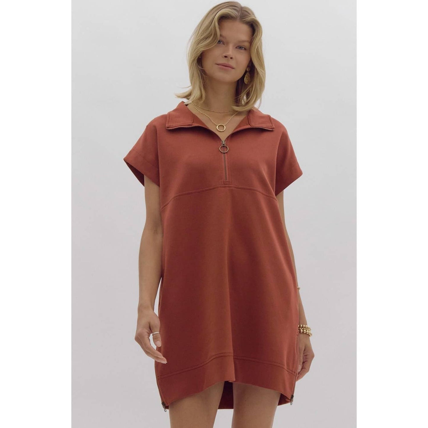 Solid short sleeve sweater dress