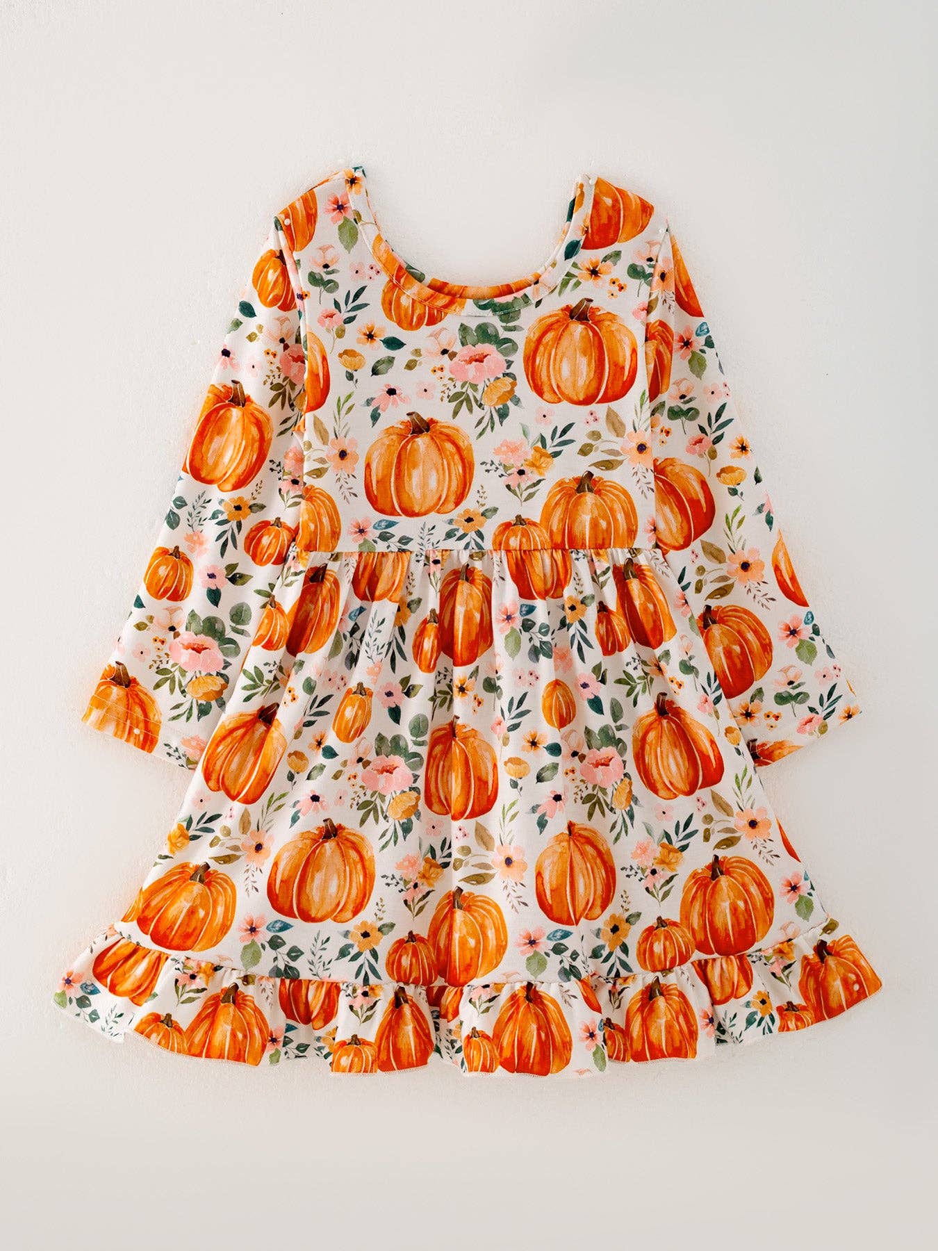 Girls Halloween Pumpkin Print Long Sleeve Dress