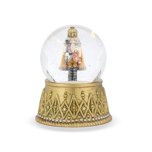 Nutcracker Lit Silver and Gold Snow Globe - 4.5x6in