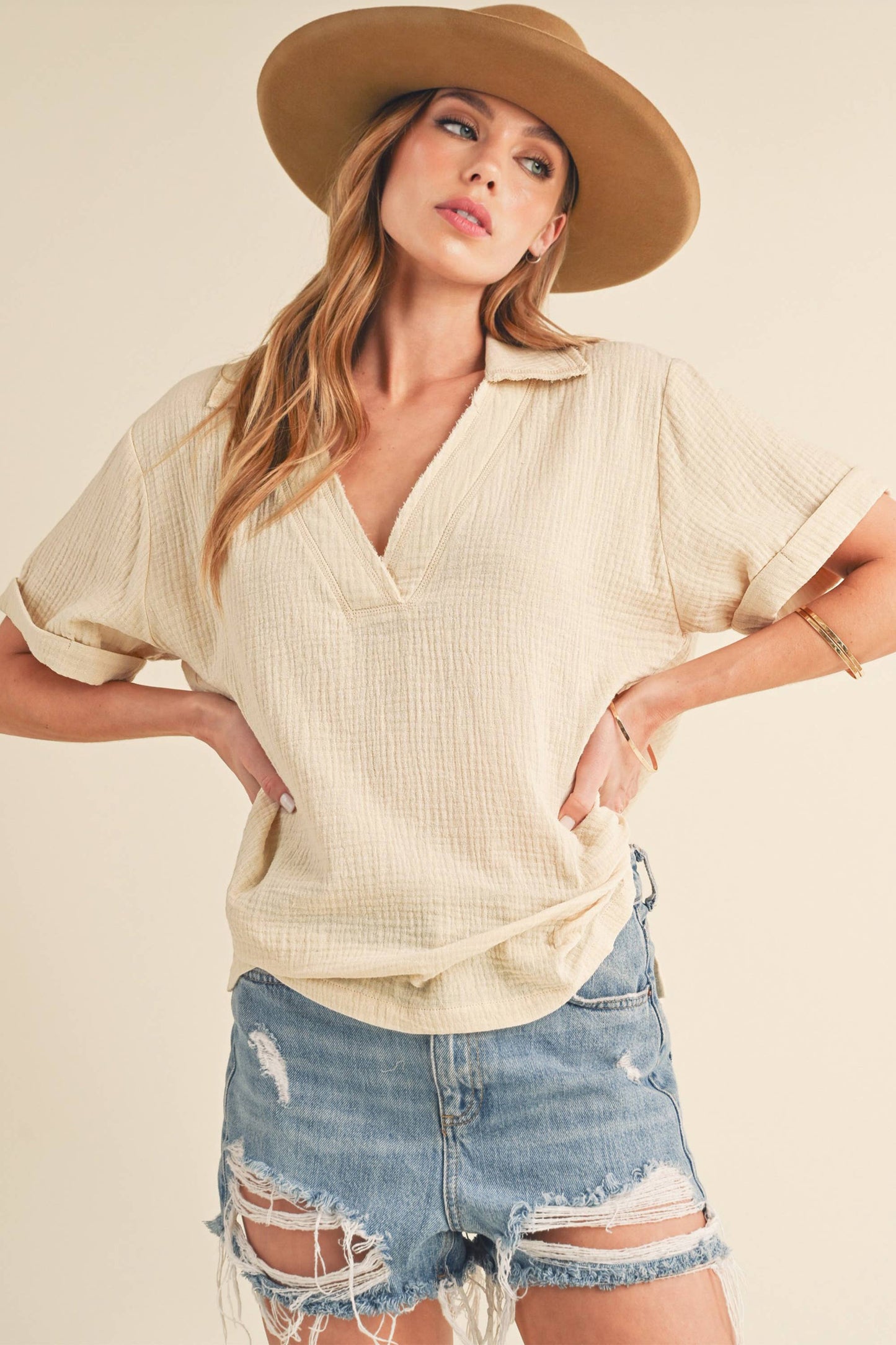 Jamy Collared Short Sleeve Top