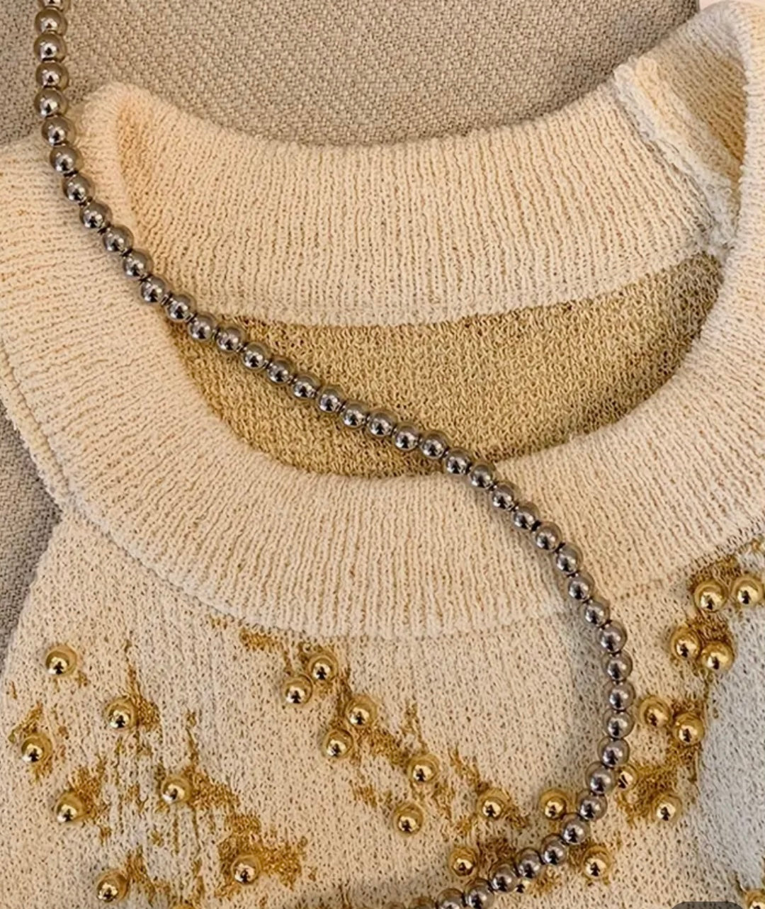 Gold beaded Halter Neck Sleeveless Sweater Small