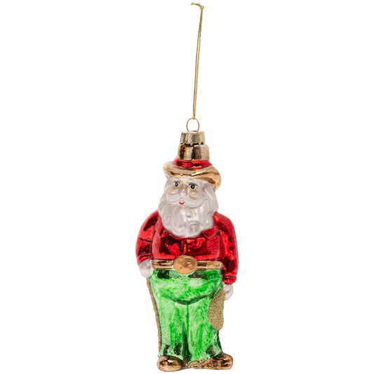 Glass Cowboy Santa Christmas Ornament