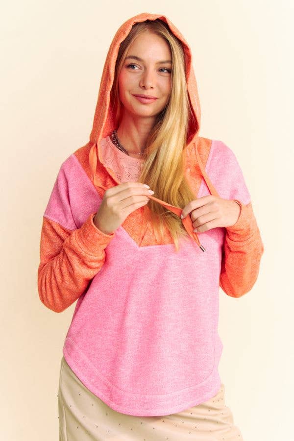 HEATHER FRENCH TERRY COLOR BLOCK SWEATSHIRT HOODIE